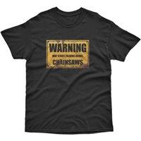 Bad Zebedee Men's Warning May Start Talking About Chainsaws T-Shirt in Black | Size: 3XL