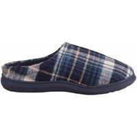ABSOLUTE FOOTWEAR Men's Mens Traditional Checked Open Back Mule Slippers with Faux Fur Lining in Navy | Size: 10