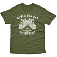 Bad Zebedee Men's Never Too Old for Bruises & Broken Bones Skateboard T-Shirt in Khaki | Size: Small