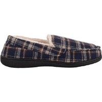 ABSOLUTE FOOTWEAR Men's Mens Easy Slip On Checked Moccasin Slipper with Fleece Inners in Navy | Size: 10