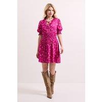Dorothy Perkins Women's Pink Floral Shirred Waist Tie Neck Mini Dress | Size: 12