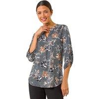 Roman Women's Floral Textured Print Stretch Blouse in Dark Grey | Size: 22