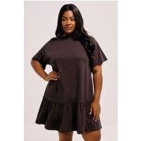 Yours Women's Peplum Mini Dress in Brown | Size: 26-28