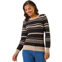 Roman Women's Contrast Zig Zag Knitted Jumper in Black | Size: 14