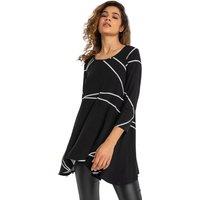 Roman Women's Linear Print Hanky Hem Top in Black | Size: 12