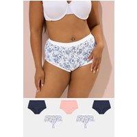 Yours Women's 5 Pack Floral Print Full Briefs in Blue | Size: 22-24