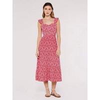 Apricot Women's Ditsy Floral Tiered Midi Dress in Red | Size: 18