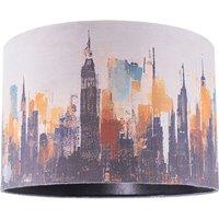 Happy Homewares Grunge Style City Scape Cotton Fabric Lamp Shade in Black & Orange | Size: 12 inches