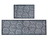 JVL Mega Doormat & Runner - Flowers in Blue | Size: 150 cm x 100 cm