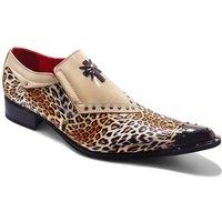 XPOSED Men's Leopard Print Loafers with Metal Toe Cap in Beige | Size: 7