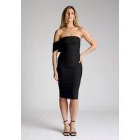 Vesper Women's Bardot Bodycon Midi Dress in Black | Size: 14