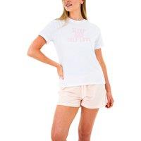 Smart Living Women's White & Pink Slogan Tee & Shorts Pyjama Set - Relax in Comfort | Size: Small