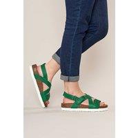 Moshulu Women's 'Towan' Leather Strap Cork Sandals in Emerald | Size: 5
