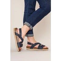 Moshulu Women's 'Towan' Leather Strap Cork Sandals in Indigo | Size: 5