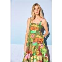 Warehouse Women's HCD Cotton Strappy Tie Back Tier Midi Sundress | Size: 14