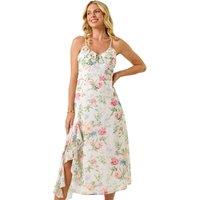 Roman Women's Petite Floral Frill Midi Dress in Ivory | Size: 16