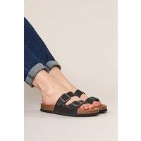 Moshulu Women's 'Danube 2' Leather Cork Footbed Mule Sandals in Black | Size: 6.5