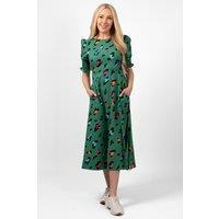 Sarta Women's Green Leopard Print Midi Tea Dress | Size: Large