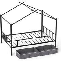 Costway Double Size House Bed Heavy-Duty Metal Platform Bed w/2 Drawers in Black