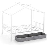 Costway Double Size House Bed Heavy-Duty Metal Platform Bed w/2 Drawers in White