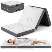 Gymax Folding Floor Mattress Tri-Fold Foam Mattress Topper For Camping Yoga in Grey