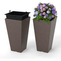 Costway 2PCS Plastic Garden Planter w/ Removable Inner Bucket & Drainage Hole in Brown