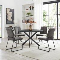 FurnitureboxUK Novara Black Top Dining Table & 6 Halley Fabric Chairs in Dark Grey