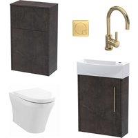 Balterley Cloakroom Suite Left Hand Vanity WC Toilet Tap Set 440mm - Slate Brass in Grey