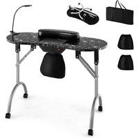 Costway Folding Manicure Nail Table with Electric Dust Collector & Wheels in Black