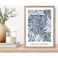 ARTZE William Morris Blue Pattern Art Print / Oak Frame / SIZE: A4 in Mid Blue | Size: A2