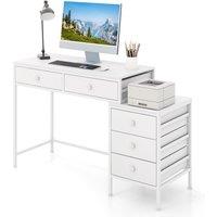 Costway Computer Desk Home Office Desk w/ Side File Cabinet & 5 Drawers in White