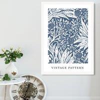 ARTZE William Morris Blue Pattern Art Print / White Frame / SIZE: A2 in Mid Blue