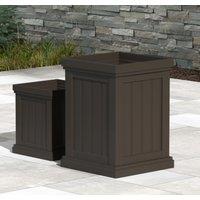 Costway 2 Pcs Square Plastic Planters 48cm Large & 32cm Small Flower Pots w/ Drainage Holes in Brown