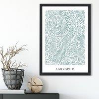 ARTZE Vintage William Morris Larkspur in Mint & White Art Print / Black Frame / SIZE: A4 | Size: A2