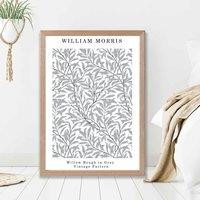 ARTZE William Morris Willow in Grey Art Print / Oak Frame / SIZE: A4 in Light Grey | Size: A2