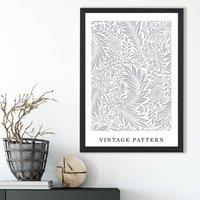 ARTZE Vintage William Morris Larkspur in Grey & White Art Print / Black Frame / SIZE: A3 | Size: A2