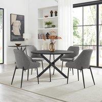 FurnitureboxUK Novara Black Top Dining Table & 6 Beaumont Fabric Chairs in Grey