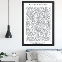 ARTZE William Morris Willow in Grey Art Print / Black Frame / SIZE: A4 in Light Grey | Size: A2