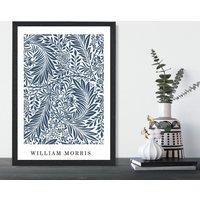 ARTZE Vintage William Morris Larkspur in Navy & White Art Print / Black Frame / SIZE: A3 | Size: A2