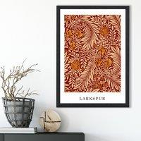 ARTZE Vintage William Morris Larkspur in Orange & Beige Art Print / Black Frame / SIZE: A4 | Size: A2