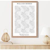 ARTZE William Morris Marigold in Grey Art Print / Oak Frame / SIZE: A4 in Light Grey | Size: A2