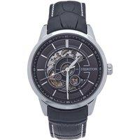 Heritor Automatic Men's Davies Semi-Skeleton Leather-Band Watch - Silver/White in Black