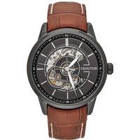 Heritor Automatic Men's Davies Semi-Skeleton Leather-Band Watch - Black/Brown in Brown