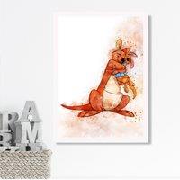 ARTZE Kanga & Roo Watercolour Winnie the Pooh Art Print with White Frame SIZE: A3 in Orange | Size: A2