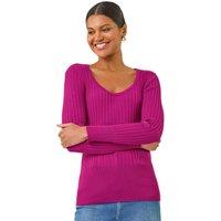 Roman Women's Scoop Neck Ribbed Knit Jumper in Magenta | Size: 14