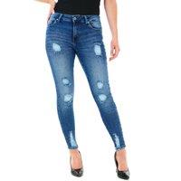 Smart Living Women's Classic Cotton Stretch Skinny Mid Rise Ripped Jeans in Dark Blue | Size: 27R