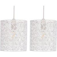 First Choice Lighting Set of 2 Maui - White Cut Out Metal Leaf Pendant Light Shades