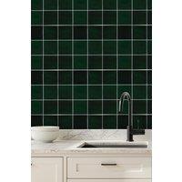 Living and Home Set of 10 Self-adhesive 9-grid Wall Tile Stickers in Dark Green