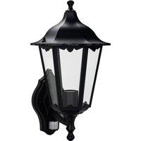 Luceco Six Panel E27 Lamp Holder Coach Lantern with PIR in Black