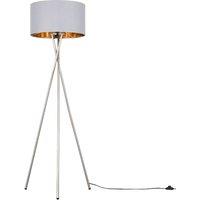 ValueLights Camden Grey & Metal Shade & Brushed Chrome Tripod Floor Lamp with Bulb in Metallic Gold